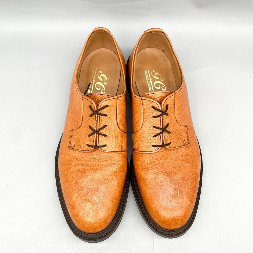 George Cleverley Mens 11 E Archie II Derby Shoes Tan Leather Plain Toe Oxford‎